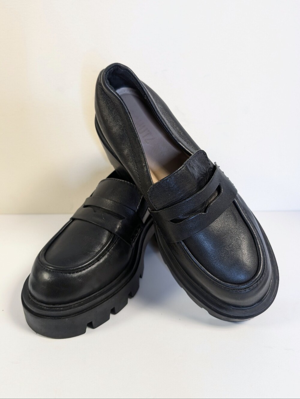 SCHUTZ Christie Black Leather Chunky Lug Platform Loafers 6.5B - Picture 15 of 15